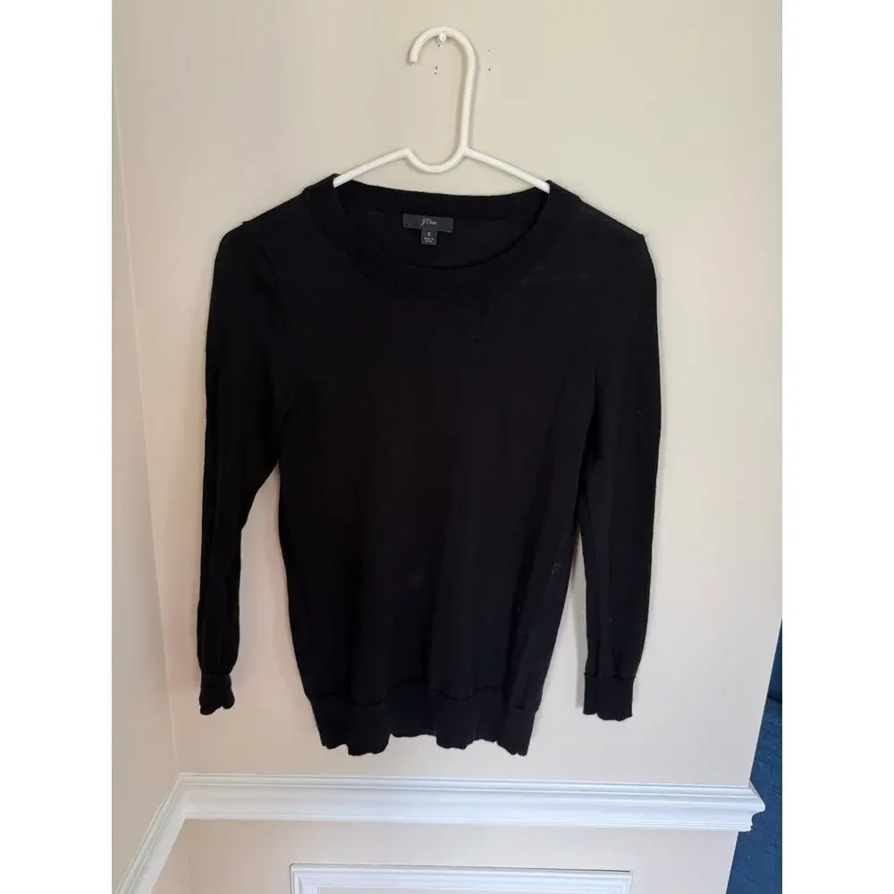Merino Wool Black J. Crew Fitted Crewneck Pullover Sweater Knit Top Casual- Sz S